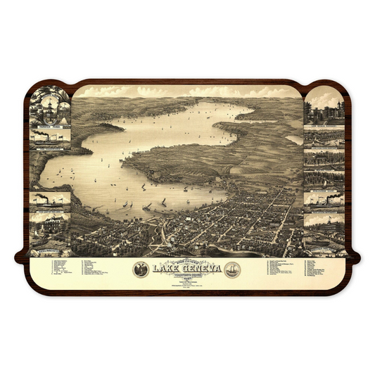 Lake Geneva, Wisconsin (1882) Panoramic Map Sticker